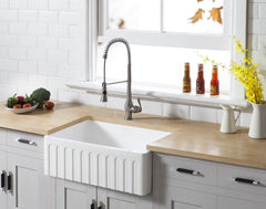 Kingston Brass 30 In. Apron Front Farmhouse Single Bowl Kitchen Sink, Matte White, GKFA301810CD