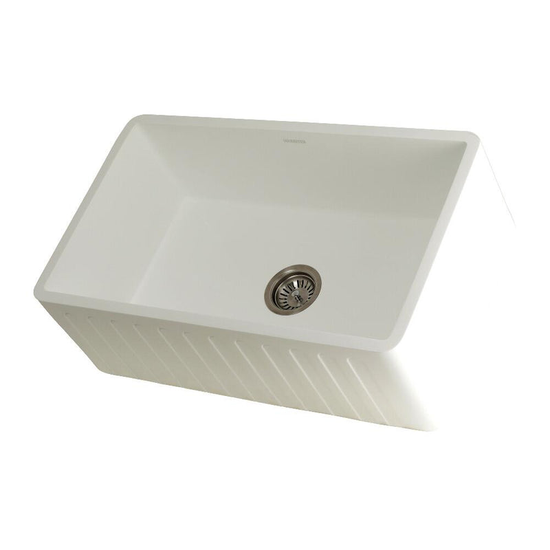 Kingston Brass 30 In. Apron Front Farmhouse Single Bowl Kitchen Sink, Matte White, GKFA301810CD