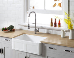 Kingston Brass 30 In. Apron Front Farmhouse Single Bowl Kitchen Sink, Matte White, GKFA301810DS