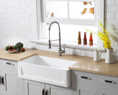 Kingston Brass 30 In. Apron Front Farmhouse Single Bowl Kitchen Sink, Matte White, GKFA301810LD