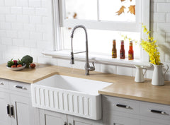 Kingston Brass 30 In Apron Front Farmhouse Single Bowl Kitchen Sink, Matte White, GKFA301810RM