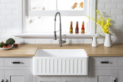 Kingston Brass 30 In Apron Front Farmhouse Single Bowl Kitchen Sink, Matte White, GKFA301810RM