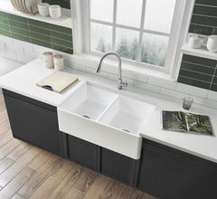 Kingston Brass 33 In. Arcticstone Solid Surface Farmhouse Kitchen Sink, Matte/Glossy White, GPFA331810BCD