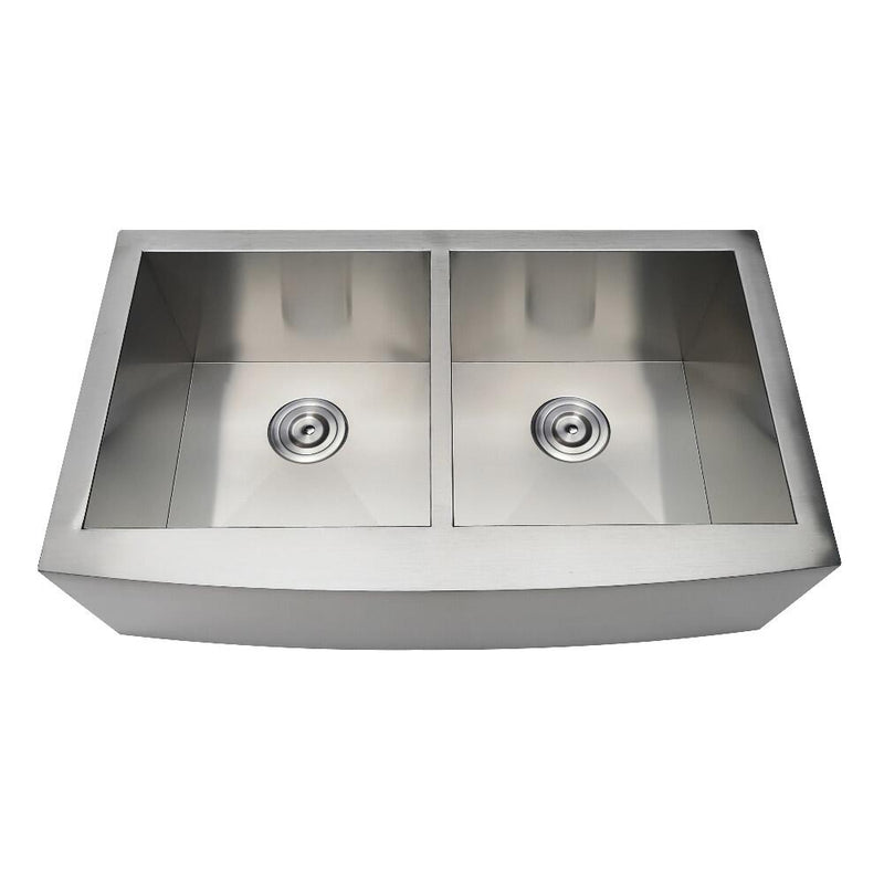 Kingston Brass 33 In. Drop-In Stainless Steel Double Bowl Farmhouse Kitchen Sink, Brushed, GKTDF33209