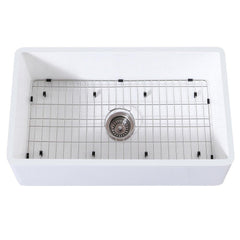 Kingston Brass 33 In. Farmhouse Kitchen Sink With Strainer And Grid, Matte White/Brushed, KGKFA331810BC