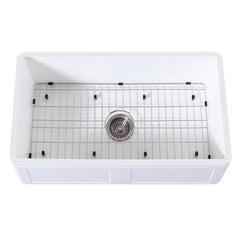 Kingston Brass 33 In. Farmhouse Kitchen Sink With Strainer And Grid, Matte White, KGKFA331810DS