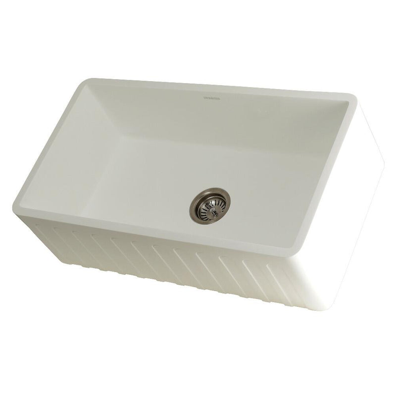 Kingston Brass 33 In. Apron Front Farmhouse Single Bowl Kitchen Sink, Matte White, GKFA331810CD