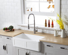 Kingston Brass 33 In. Apron Front Farmhouse Single Bowl Kitchen Sink, Matte White, GKFA331810DS