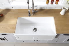 Kingston Brass 33 In. Apron Front Farmhouse Single Bowl Kitchen Sink, Matte White, GKFA331810DS