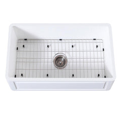 Kingston Brass 33 In Farmhouse Kitchen Sink With Strainer And Grid, Matte White, KGKFA331810LD