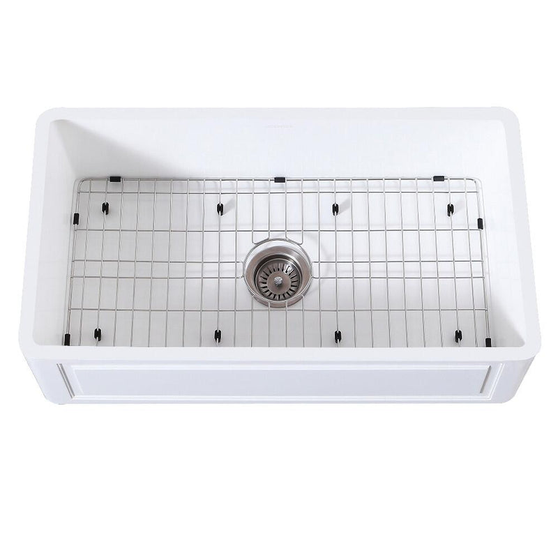 Kingston Brass 36 In. Farmhouse Kitchen Sink With Strainer And Grid, Matte White/Brushed, KGKFA361810LD