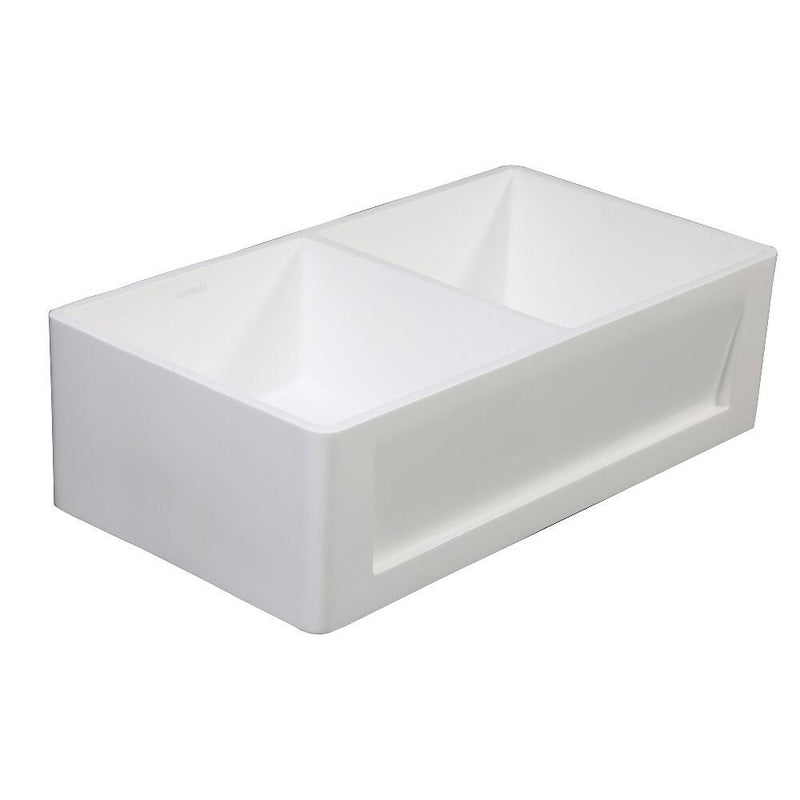 Kingston Brass 36 In. Double Bowl Farmhouse Kitchen Sink, Matte White, GKFA331810SQD