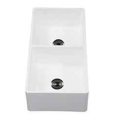 Kingston Brass 36 In. Double Bowl Farmhouse Kitchen Sink, Matte White, GKFA361810SQD