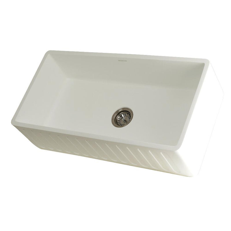 Kingston Brass 36 In. Apron Front Farmhouse Single Bowl Kitchen Sink, Matte White, GKFA361810RM