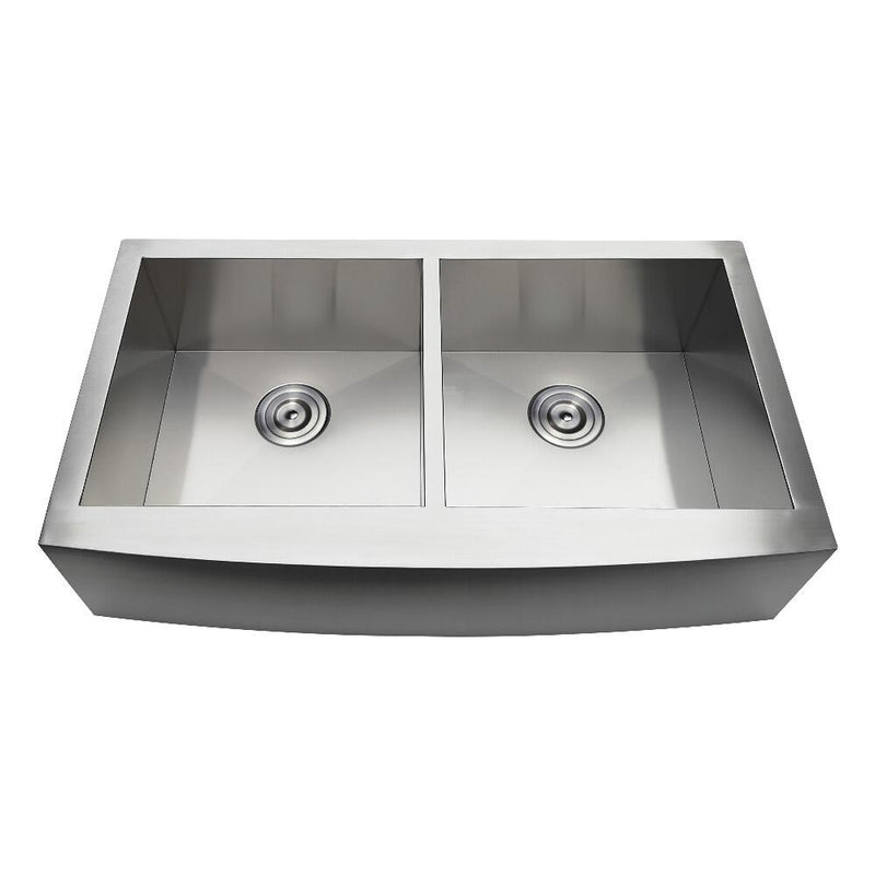 Kingston Brass 36 In. Drop-In Stainless Steel Double Bowl Farmhouse Kitchen Sink, Brushed, GKTDF36209