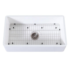 Kingston Brass 36 In. Farmhouse Kitchen Sink With Strainer And Grid, Matte White, KGKFA361810BC