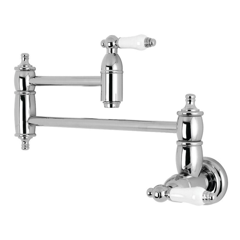 Kingston Brass Restoration Two-Handle 1-Hole Wall Mounted Pot Filler Faucet In Polished Chrome, KS3101PL