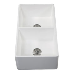 Kingston Brass 33 In. Double Bowl Farmhouse Kitchen Sink, Matte White, GKFA331810BCD