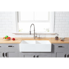 Kingston Brass 36 In. Double Bowl Farmhouse Kitchen Sink, Matte White, GKFA361810BCD