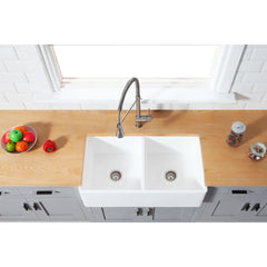 Kingston Brass 36 In. Double Bowl Farmhouse Kitchen Sink, Matte White, GKFA361810BCD