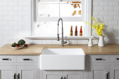 Kingston Brass 30 In. Apron Front Farmhouse Single Bowl Kitchen Sink, Matte White, GKFA301810BC