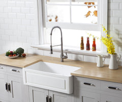 Kingston Brass 33 In. Apron Front Farmhouse Single Bowl Kitchen Sink, Matte White, GKFA331810LD