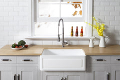 Kingston Brass 33 In. Apron Front Farmhouse Single Bowl Kitchen Sink, Matte White, GKFA331810LD