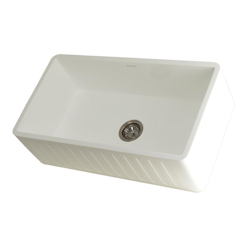 Kingston Brass 33 In. Apron Front Farmhouse Single Bowl Kitchen Sink, Matte White, GKFA331810RM