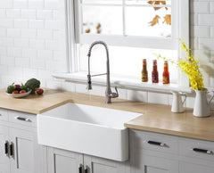 Kingston Brass 33 In. Apron-Front Single Bowl Farmhouse Kitchen Sink in White Matte, GKFA331810BC