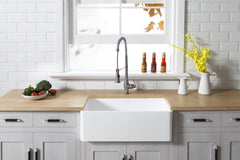 Kingston Brass 33 In. Apron-Front Single Bowl Farmhouse Kitchen Sink in White Matte, GKFA331810BC