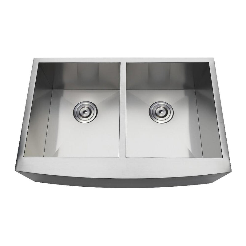 Kingston Brass 30 In. Undermount Stainless Steel Double Farmhouse Kitchen Sink, Brushed, GKUDF30209