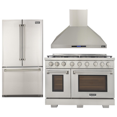 Kucht Appliance Package - 48 inch Natural Gas Range in Stainless Steel, Wall Range Hood, Refrigerator, AP-KFX480-4