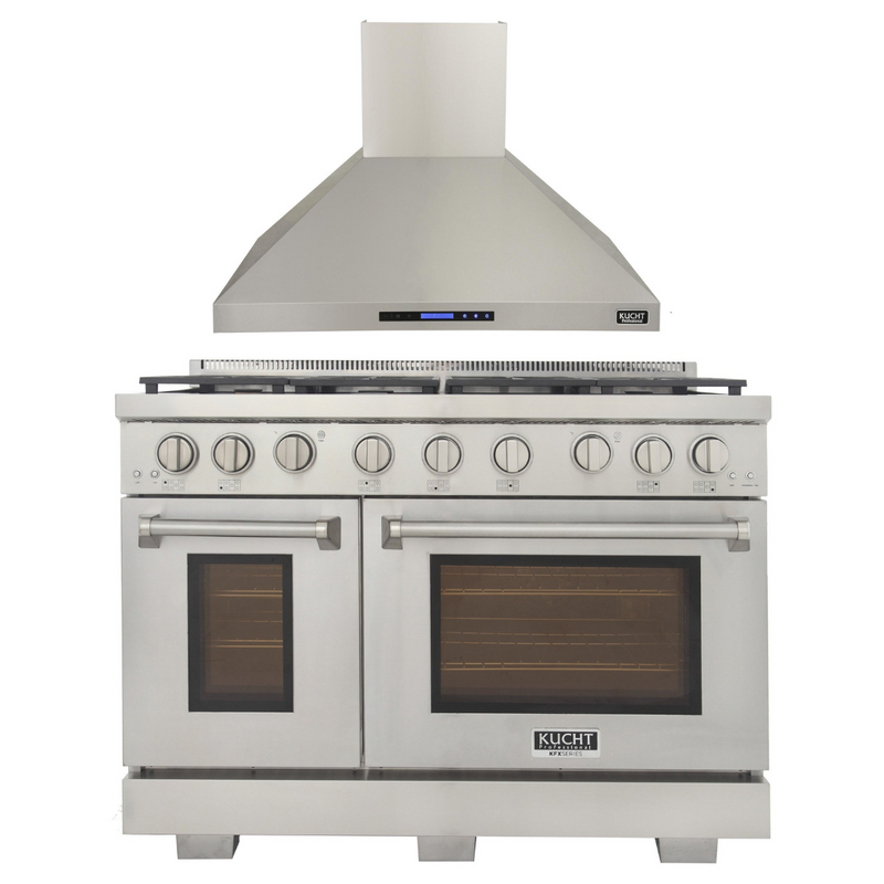 Kucht Appliance Package - 48 in. Natural Gas Range in Stainless Steel and Wall Range Hood, AP-KFX480