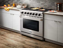 Thor Kitchen Package - 36 in. Propane Gas Range, Range Hood, Refrigerator, Dishwasher, Wine Cooler, AP-LRG3601ULP-TRH-3