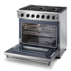 Thor Kitchen Package - 36 in. Propane Gas Range, Range Hood, Refrigerator, Dishwasher, Wine Cooler, AP-LRG3601ULP-TRH-3