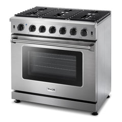 Thor Kitchen Package - 36 in. Propane Gas Range, Range Hood, Refrigerator, Dishwasher, Wine Cooler, AP-LRG3601ULP-TRH-3