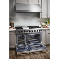 Thor Kitchen Bundle- 48 in. Propane Gas Range, Range Hood, Refrigerator, Dishwasher, Wine Cooler, Microwave, AB-LRG4807ULP-8