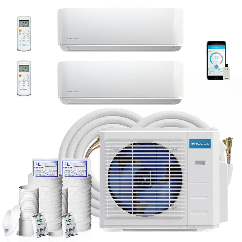 MRCOOL DIY Mini Split - 30,000 BTU 2 Zone Ductless Air Conditioner and Heat Pump with 50 ft. Install Kit, DIYM227HPW03C22