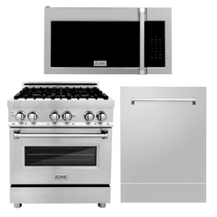 ZLINE 30 in. Kitchen Package with Stainless Steel Dual Fuel Range, Traditional Over The Range Microwave and Tall Tub Dishwasher, 3KP-RAOTRH30-DWV