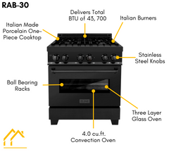 ZLINE Appliance Package - 30 in. Dual Fuel Range, Range Hood, and Microwave Oven in Black Stainless Steel, 3KP-RABRH30-MO