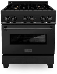 ZLINE Appliance Package - 30 in. Dual Fuel Range, Microwave, Refrigerator in Black Stainless, 3KPR-RABOTRH30