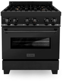 ZLINE 30 in. Kitchen Package with Black Stainless Steel Dual Fuel Range, Convertible Vent Range Hood and Microwave Drawer, 3KP-RABRH30-MW