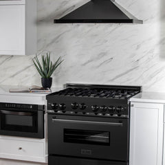 ZLINE Appliance Package - 36 in. Dual Fuel Range, Range Hood, Microwave Oven in Black Stainless Steel, 3KP-RABRH36-MO