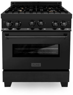 ZLINE Appliance Package - 30 in. Gas Range, Microwave, Refrigerator in Black Stainless, 3KPR-RGBOTRH30