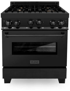 ZLINE 30 in. Kitchen Package with Black Stainless Steel Gas Range, Convertible Vent Range Hood and Microwave Drawer, 3KP-RGBRH30-MW