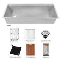 ZLINE 43 in. Garmisch Undermount Single Bowl Stainless Steel Kitchen Sink with Bottom Grid and Accessories, SLS-43