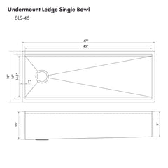 ZLINE 45 in. Garmisch Undermount Single Bowl Stainless Steel Kitchen Sink with Bottom Grid and Accessories, SLS-45