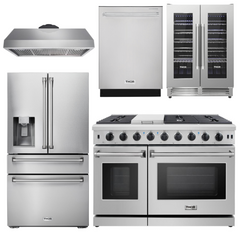 Thor Appliance Package - 48 In. Propane Gas Range, Range Hood, Refrigerator with Water and Ice Dispenser, Dishwasher & Wine Cooler, AP-LRG4807ULP-11