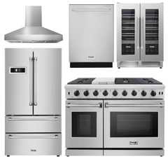 Thor Appliance Bundle - 48 In. Propane Gas Range, Range Hood, Refrigerator, Dishwasher, Wine Cooler, AB-LRG4807ULP-W-3