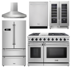 Thor Appliance Package - 48 In. Propane Gas Range, Range Hood, Refrigerator, Dishwasher, Wine Cooler, AP-LRG4807ULP-W-3